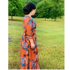 Orange floral wrap maxi dress